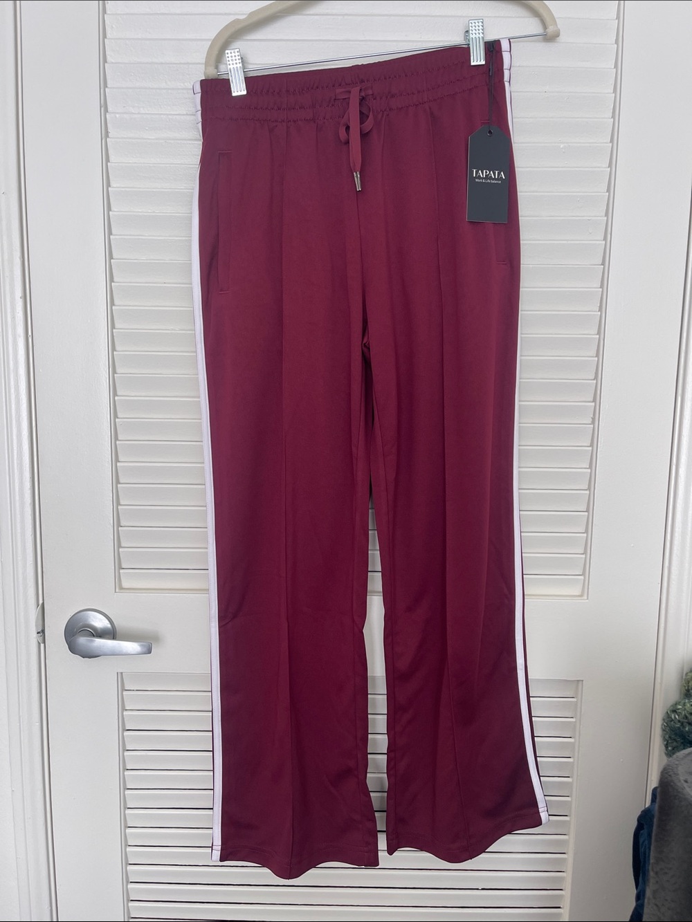 Tapata Women's Burgundy Wide-Leg Track Pants with White Side Stripe